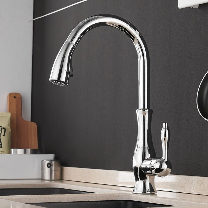 Küchenarmatur mit Ausziehbrause - Wasserhahn - Silber - Voldeva
