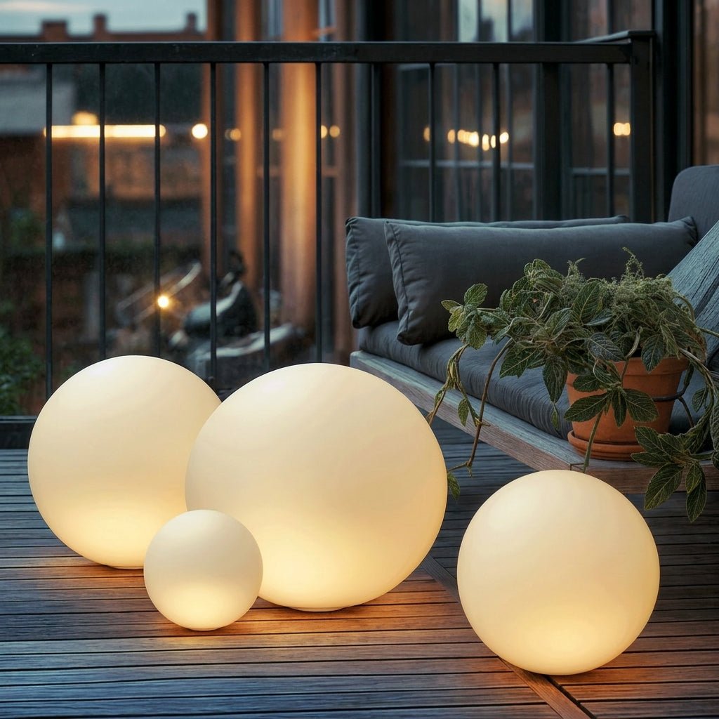 Kugelförmige Weiße Solar - LED Gartenleuchte - Gartenbeleuchtung - Mittel (25 cm) - Voldeva