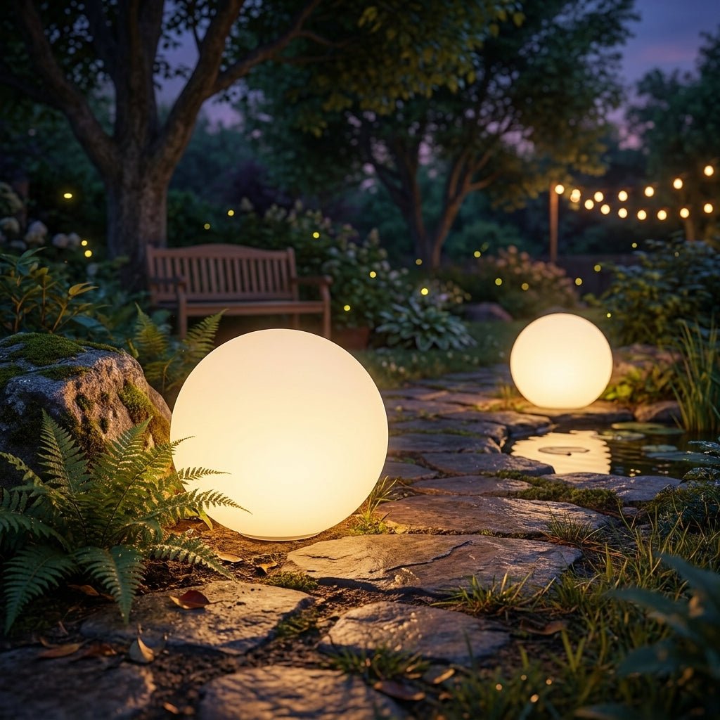 Kugelförmige Weiße Solar - LED Gartenleuchte - Gartenbeleuchtung - Mittel (25 cm) - Voldeva