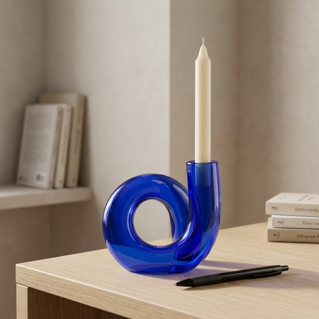 Kurvenförmige Vase mit Kerzenhalter - Vasen - Blau - Voldeva