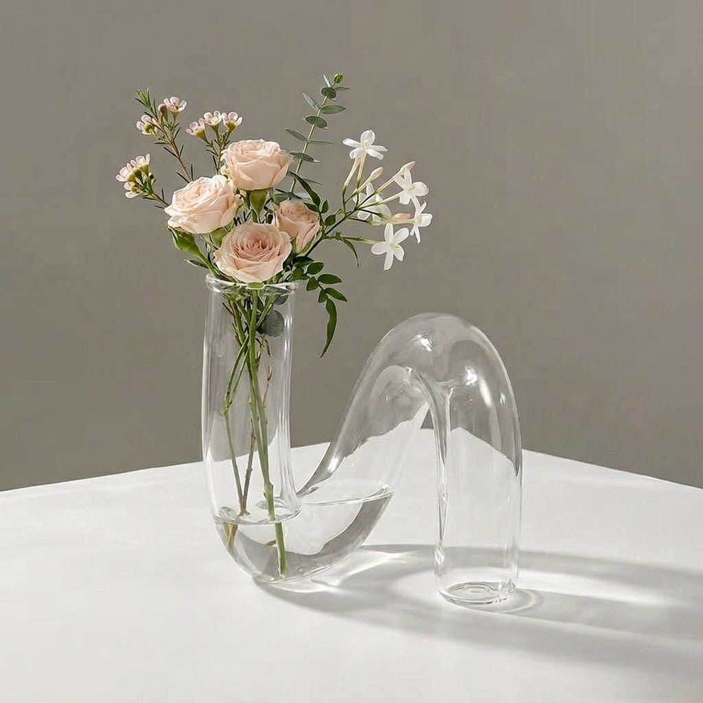 Kurvenförmige Vase mit Kerzenhalter - Vasen - Transparent - Voldeva