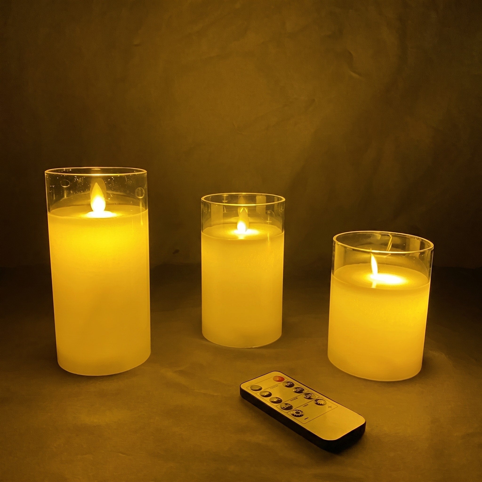 LED Kerzen Set mit Glaszylinder, 3-teilig - Flameless Candles - Klar - Voldeva