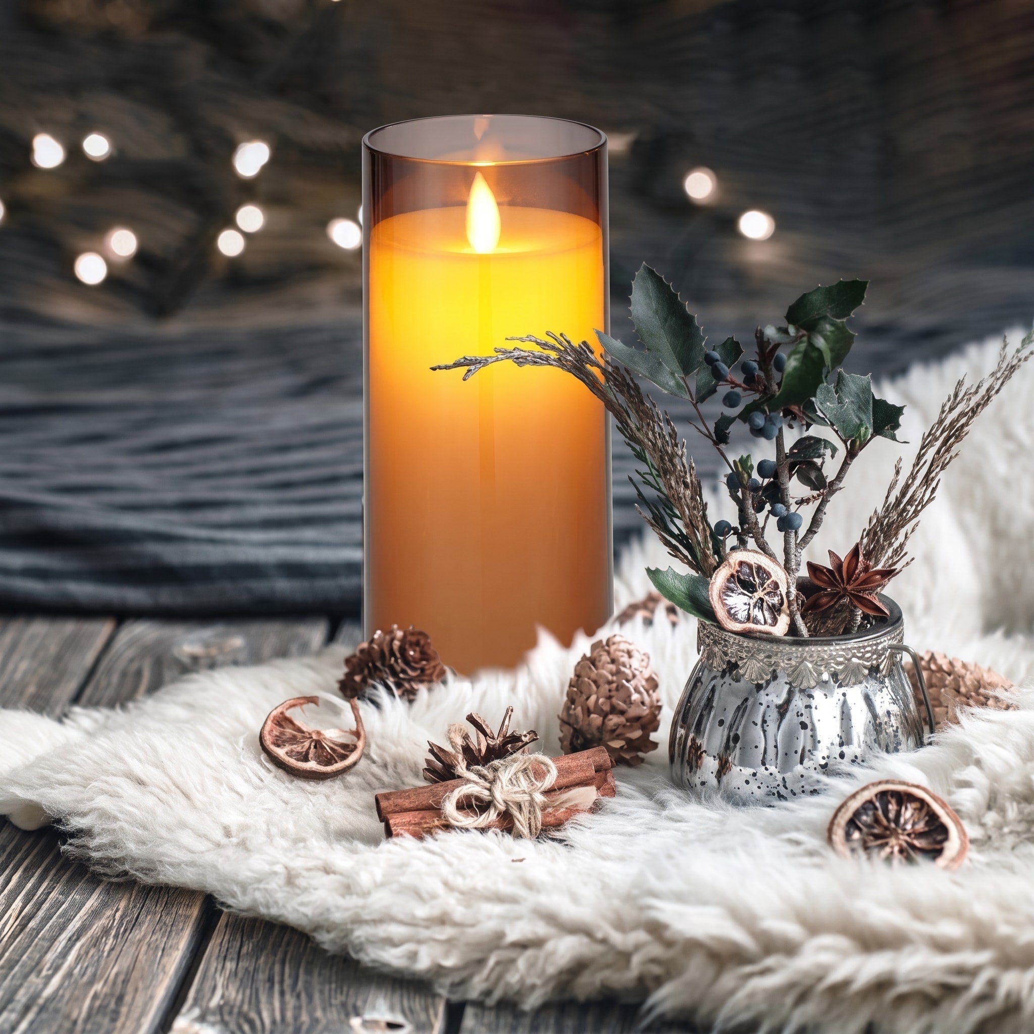 LED Kerzen Set mit Glaszylinder, 3-teilig - Flameless Candles - Bernstein - Voldeva
