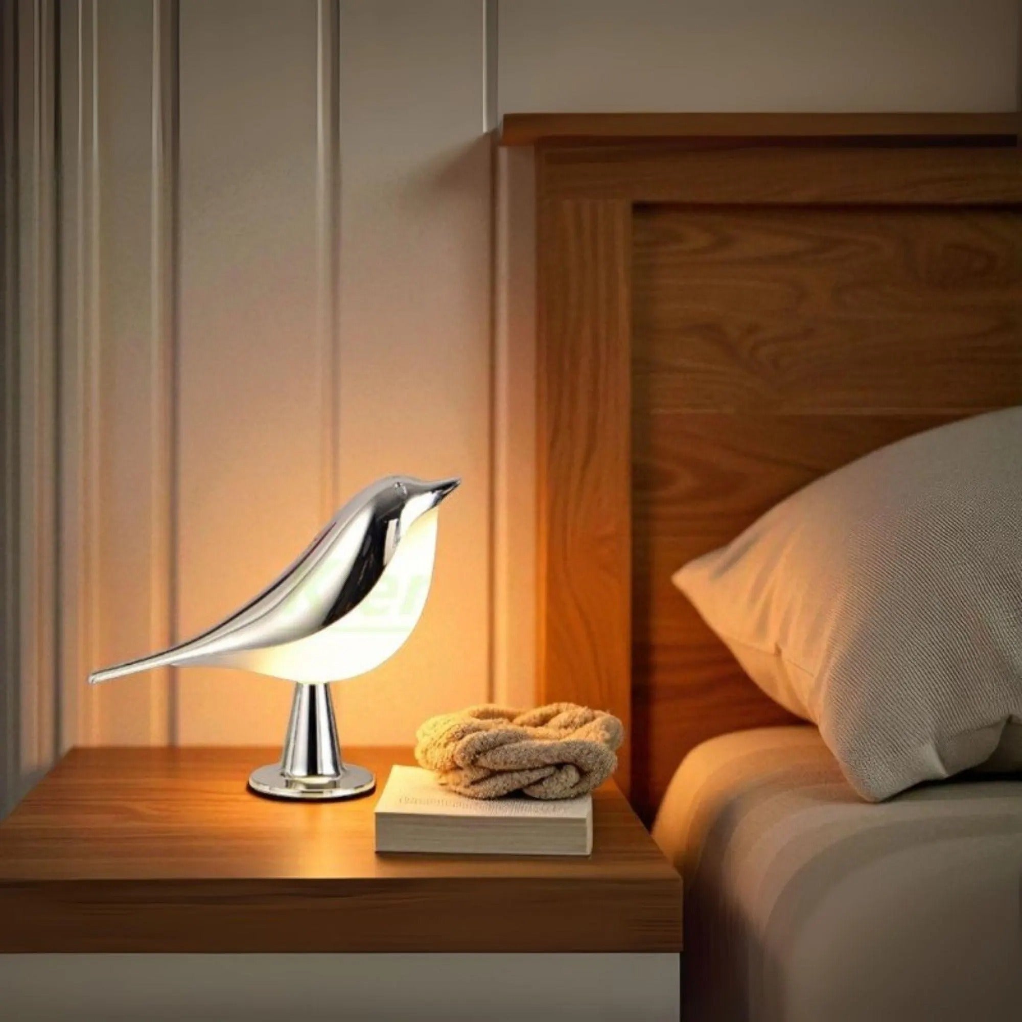 LED Tischleuchte im modernen Vogel Design - Tischlampen - Silber - Voldeva