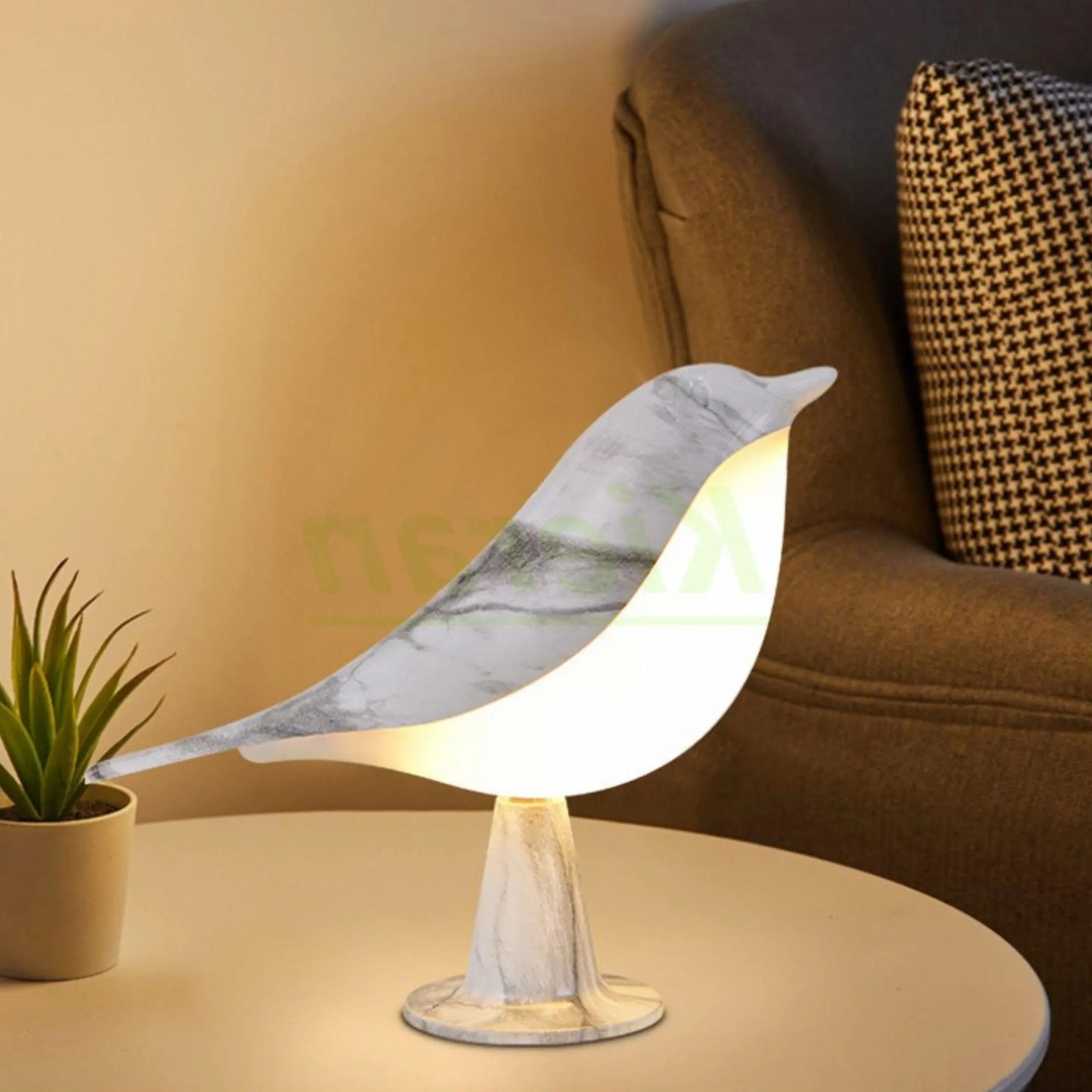 LED Tischleuchte im modernen Vogel Design - Tischlampen - Marmor - Voldeva