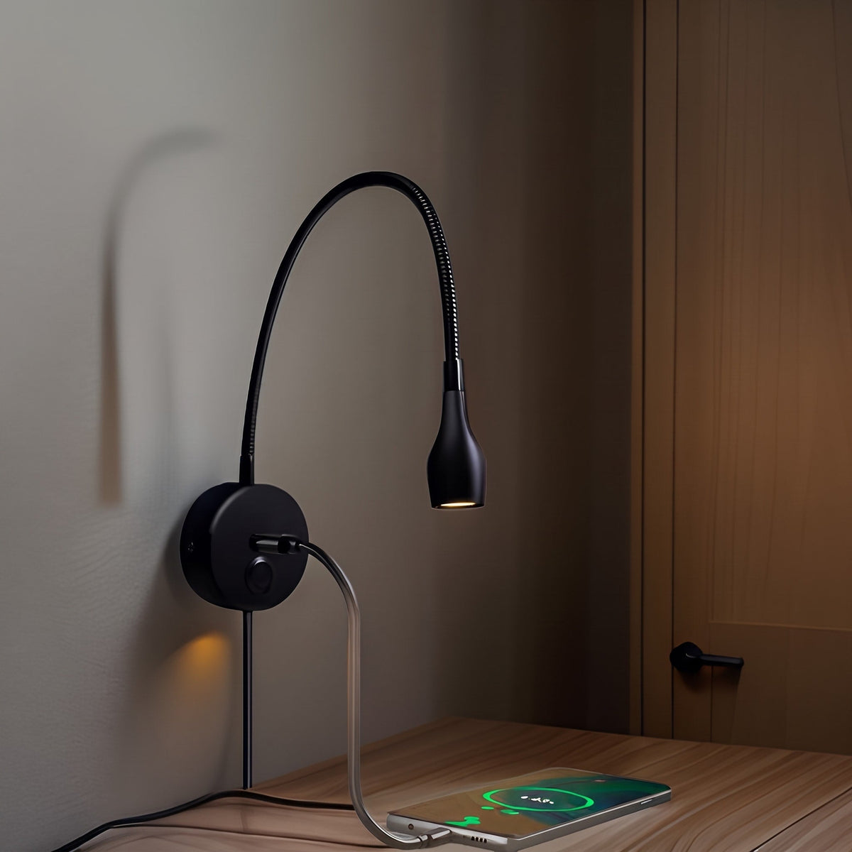 LED Wandleuchte mit Schwanenhals und USB Anschluss - Wall Light Fixtures - Warmes Licht - Voldeva