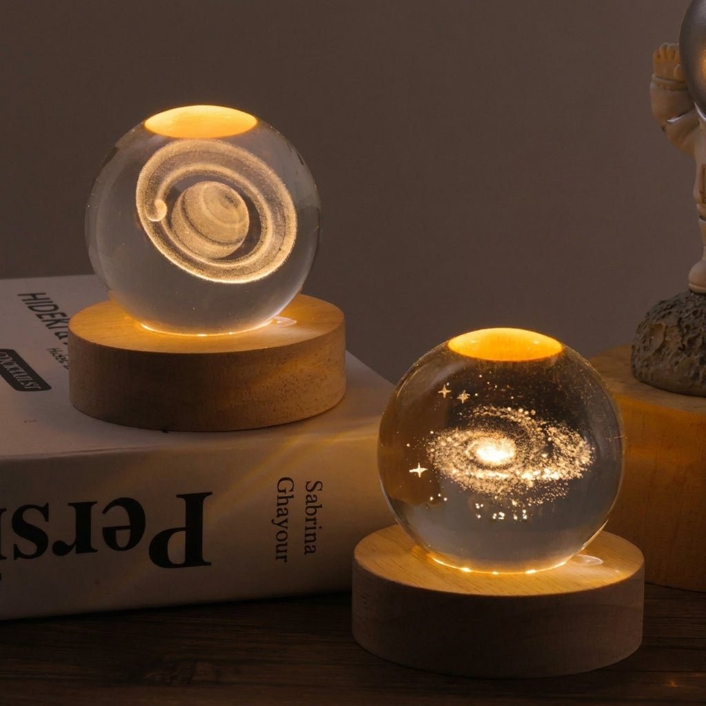 Leuchtende 3D Kristallkugel Tischlampe Galaxie Motiv - Tischlampe - Teddybär - Voldeva