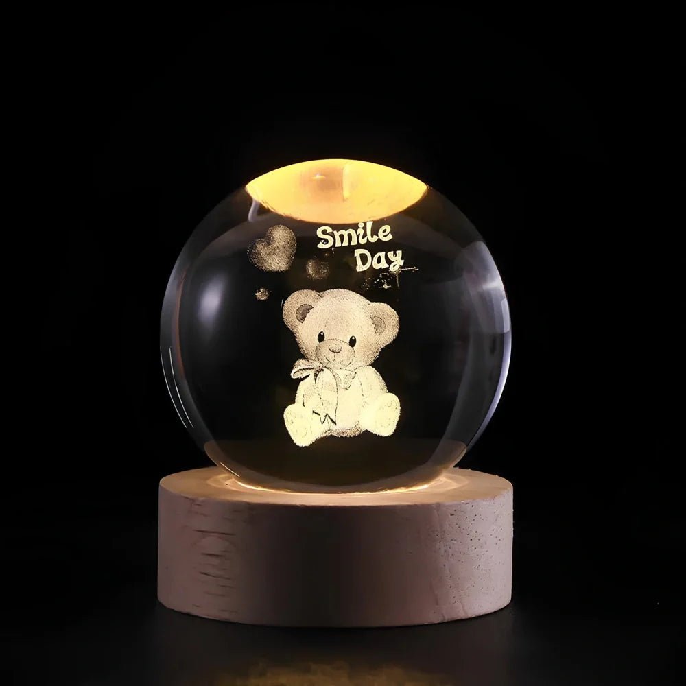 Leuchtende 3D Kristallkugel Tischlampe Galaxie Motiv - Tischlampe - Teddybär - Voldeva