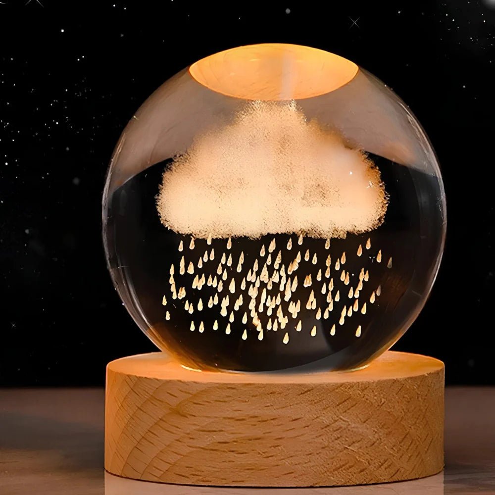 Leuchtende 3D Kristallkugel Tischlampe Galaxie Motiv - Tischlampe - Regenwolke - Voldeva