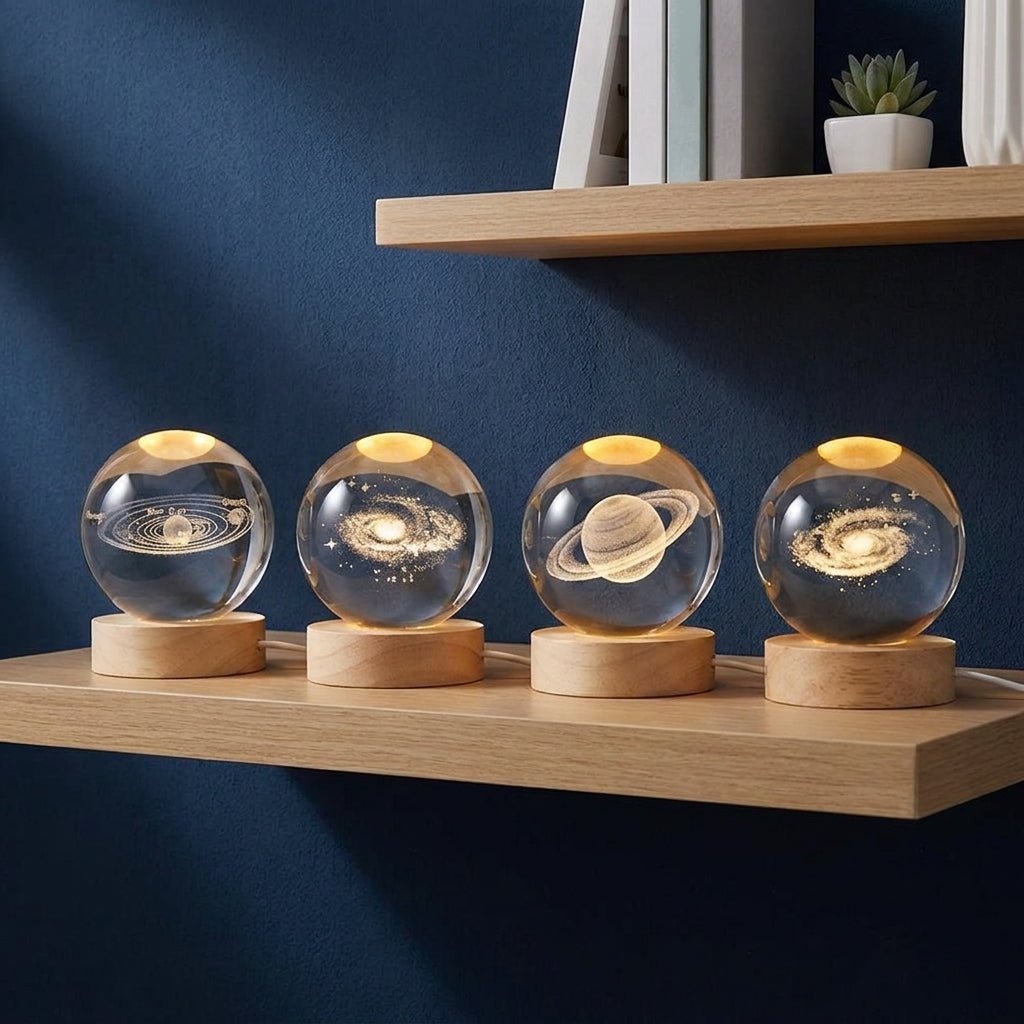 Leuchtende 3D Kristallkugel Tischlampe Galaxie Motiv - Tischlampe - Teddybär - Voldeva