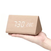 Lukas – Holz LED Wecker mit Sprachsteuerung & Temperaturanzeige - Digitaluhr - Khaki - Voldeva