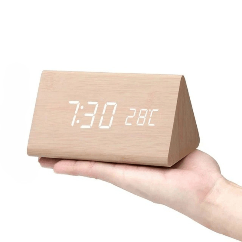 Lukas – Holz LED Wecker mit Sprachsteuerung & Temperaturanzeige - Digitaluhr - Khaki - Voldeva