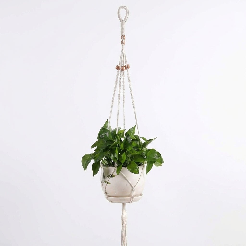 Makramee Blumenampel Geknüpft mit gedrehtem Kordeldesign - Hängepflanzgefäß - Perlen - Voldeva