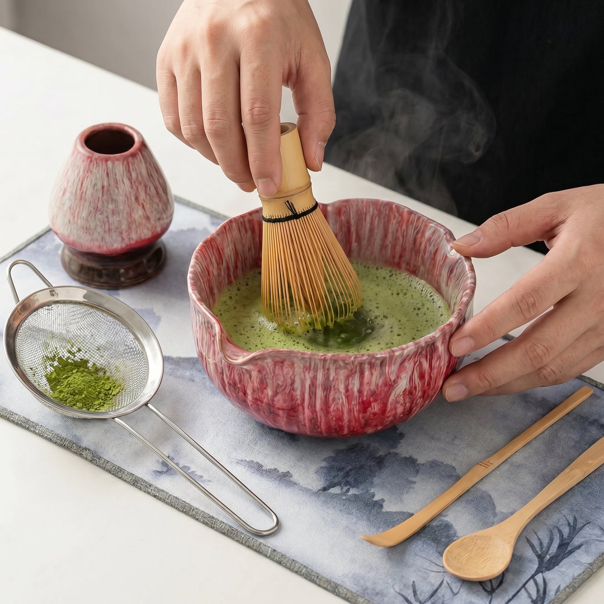 Matcha - Set mit Schale und Zubehör - Teeset - Rosa - Voldeva