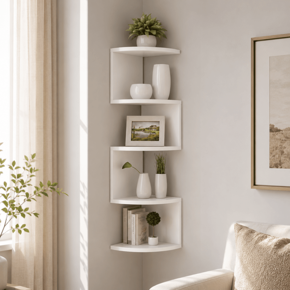 Mehrstufiges Eckregal im Zickzack-Design für Wohnzimmer und Flur - Corner Wall Shelves & Ledges - Weiß - Voldeva