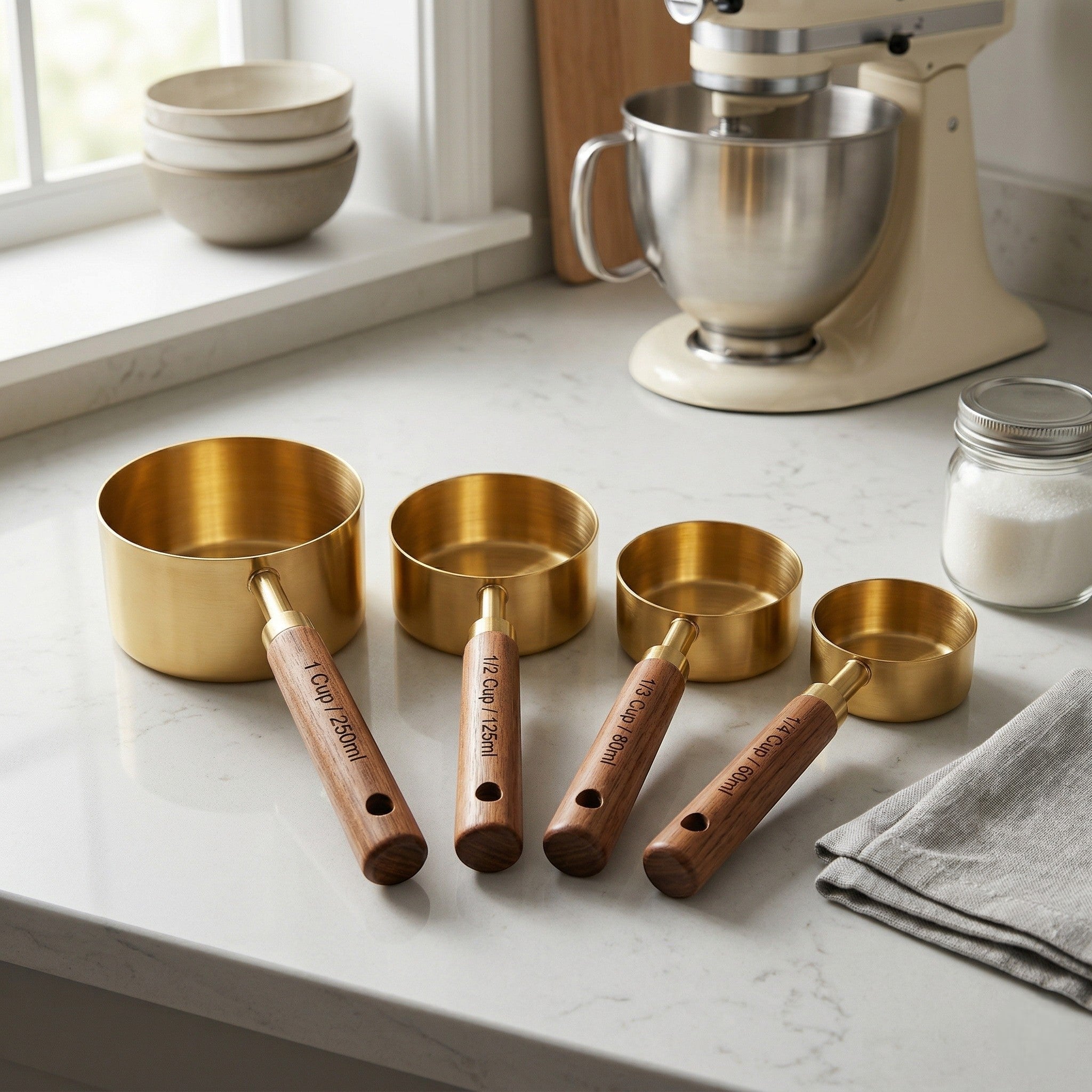 Messbecher Und Messlöffel Set Mit Holzgriff - Measuring Tools - Messbecher - Voldeva