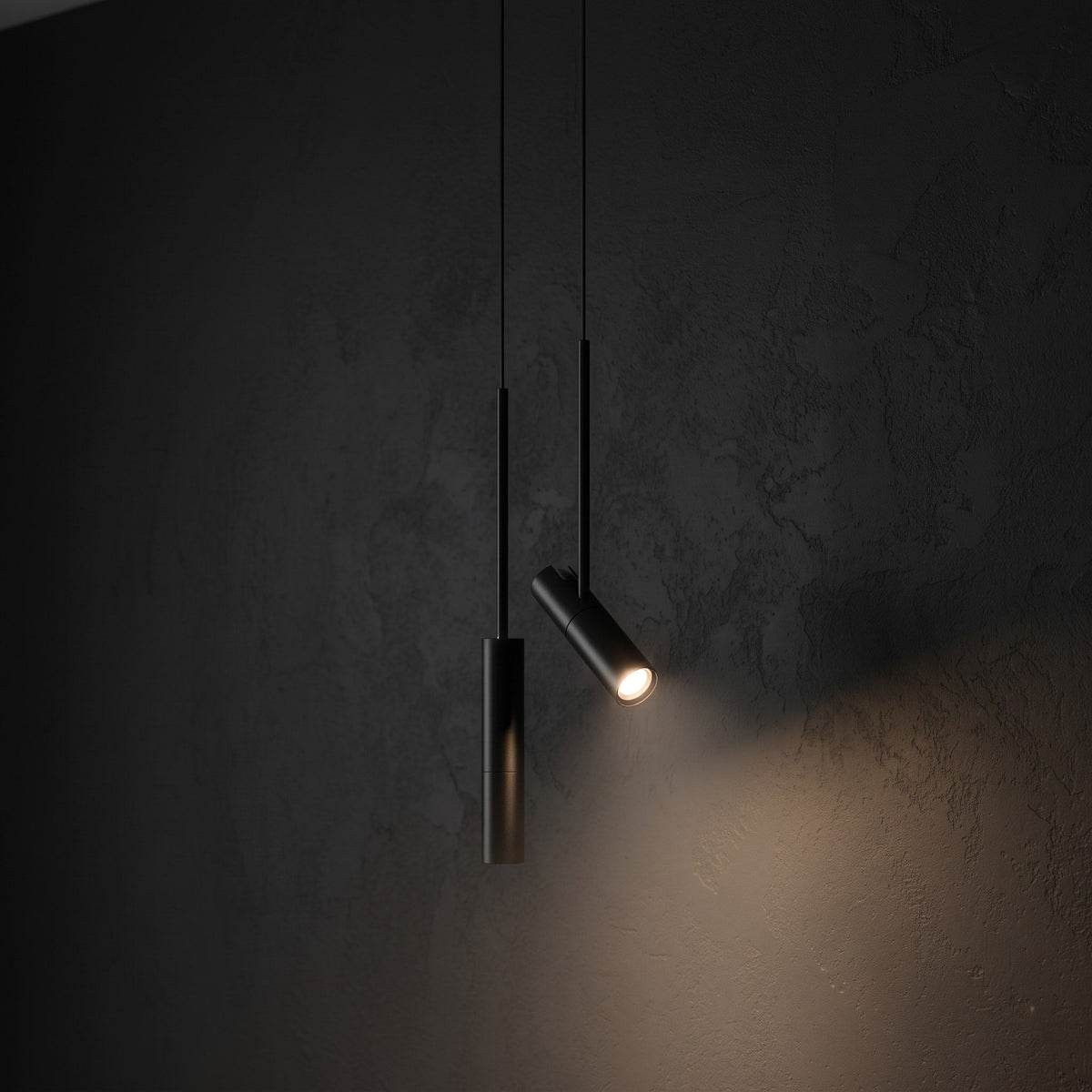 Minimalistische LED-Pendelleuchte mit schwenkbarem Spot - Pendant Light Fixtures - Schwarz - Voldeva