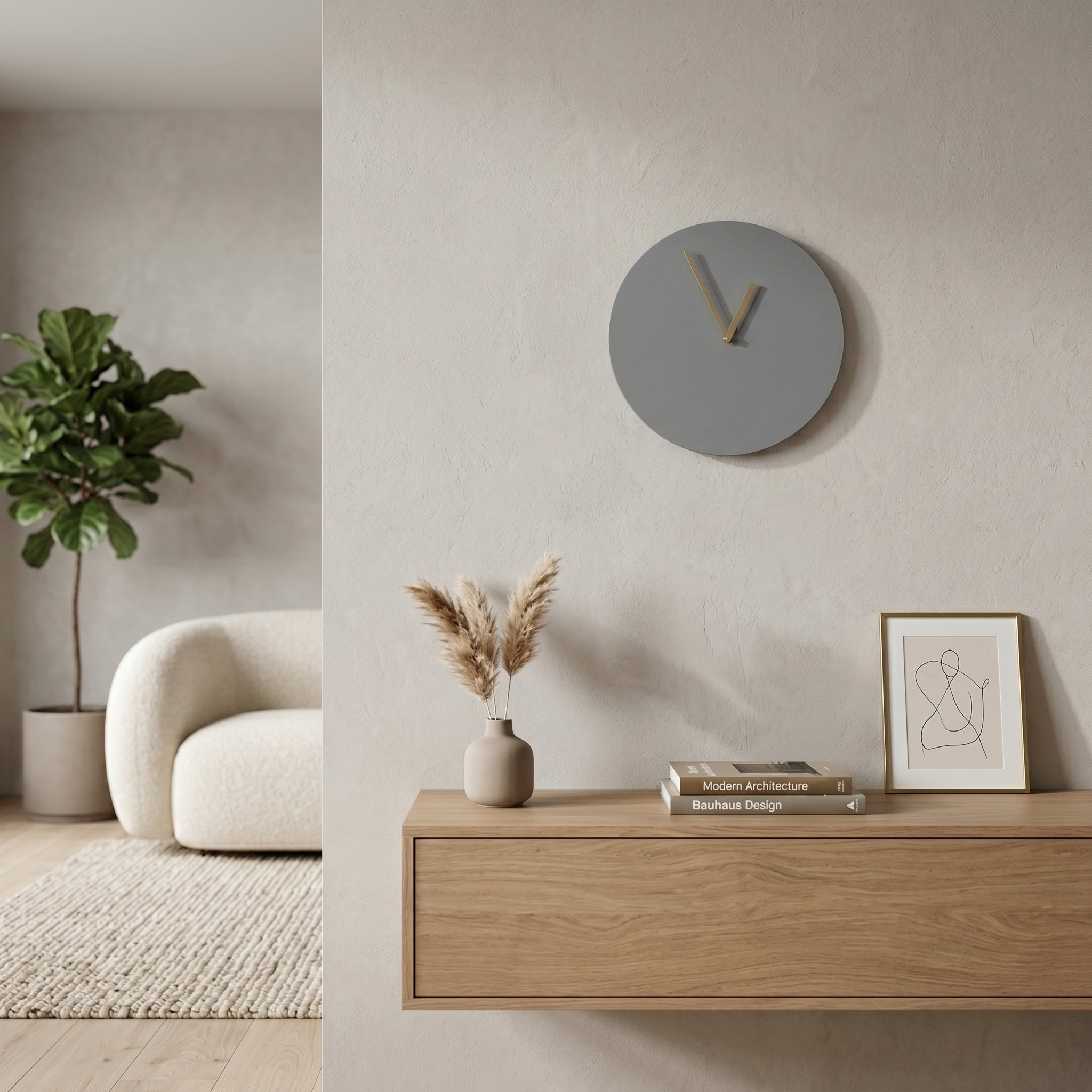 Minimalistischer Runder Wanduhr ohne Ziffern - Wanduhr - Grau - Voldeva