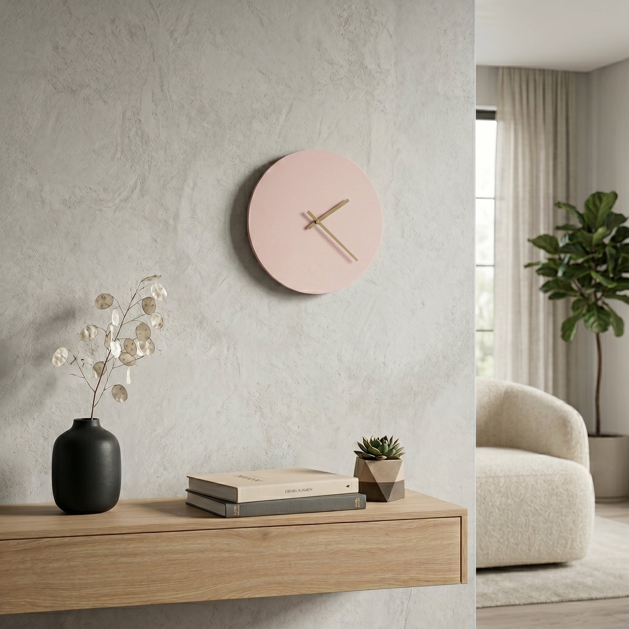 Minimalistischer Runder Wanduhr ohne Ziffern - Wanduhr - Rosa - Voldeva
