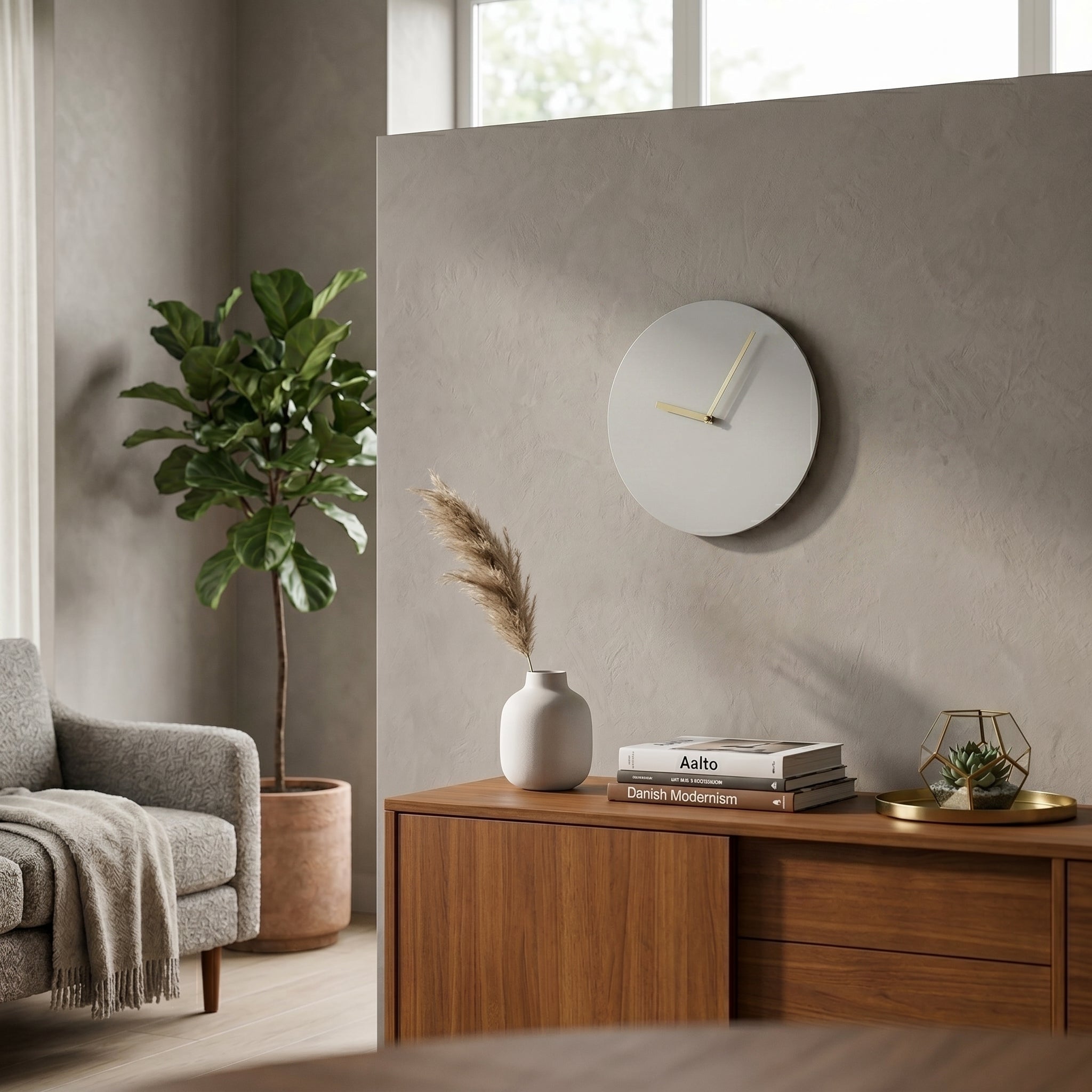 Minimalistischer Runder Wanduhr ohne Ziffern - Wanduhr - Weiß - Voldeva