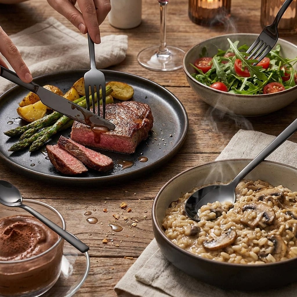 Minimalistisches Edelstahl Besteckset 30 - teilig - Küchenutensilien - Voldeva