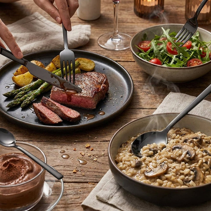 Minimalistisches Edelstahl Besteckset 30 - teilig - Küchenutensilien - Voldeva