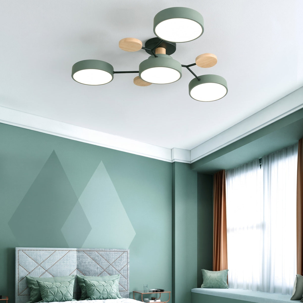 Moderne LED Deckenleuchte mit Astdesign und Holzakzenten - Pendant Light Fixtures - Grün - Voldeva