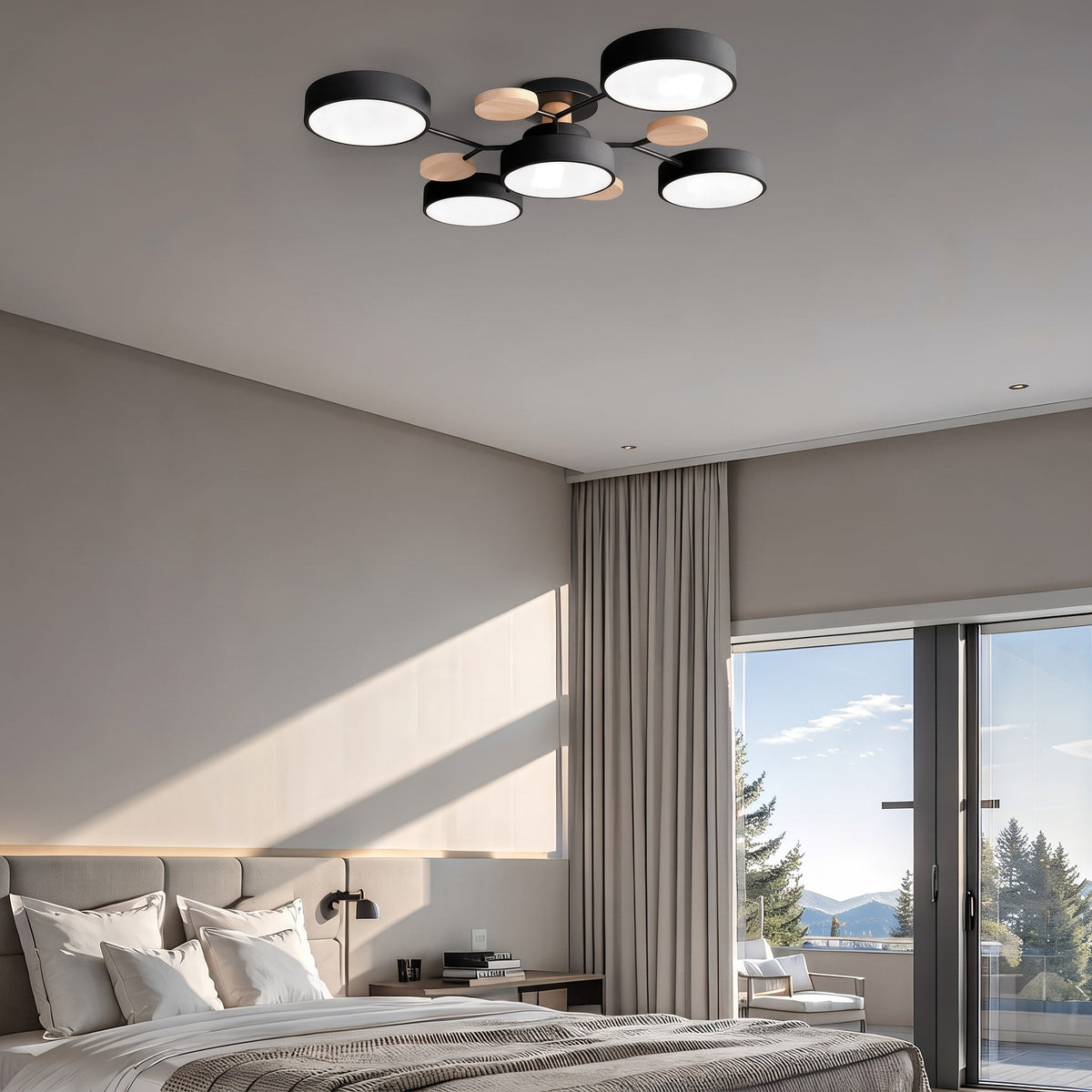 Moderne LED Deckenleuchte mit Astdesign und Holzakzenten - Pendant Light Fixtures - Schwarz - Voldeva