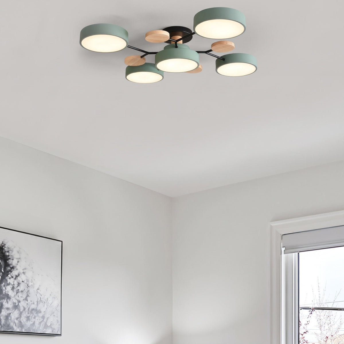 Moderne LED Deckenleuchte mit Astdesign und Holzakzenten - Pendant Light Fixtures - Grün - Voldeva