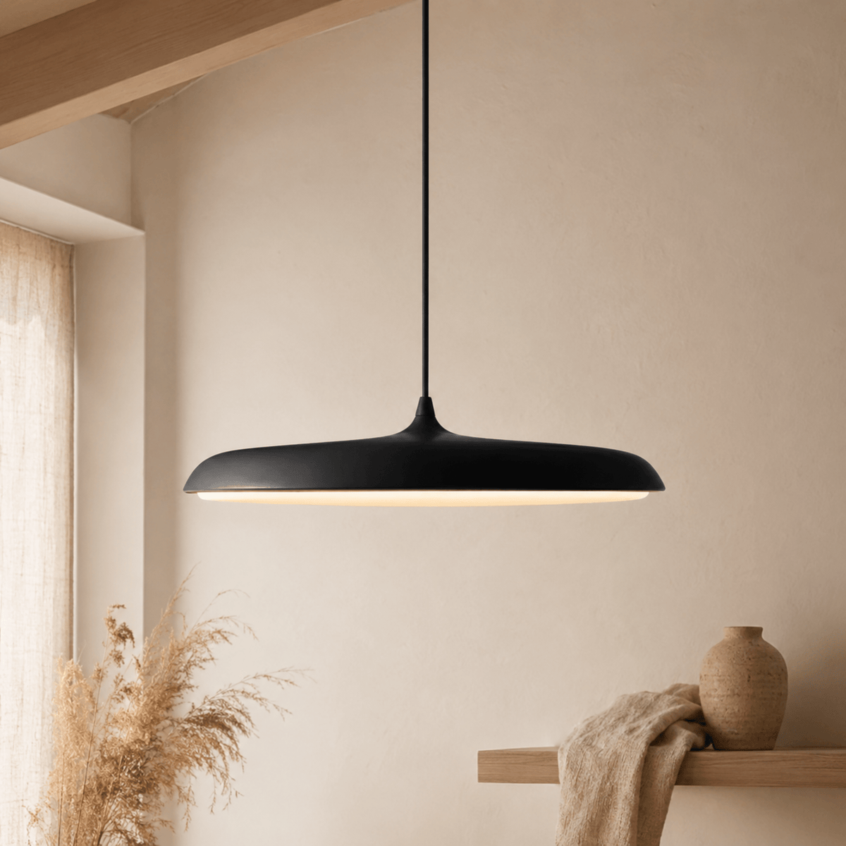 Moderne LED Pendelleuchte mit flachem Schirmdesign - Pendant Light Fixtures - Schwarz - Voldeva
