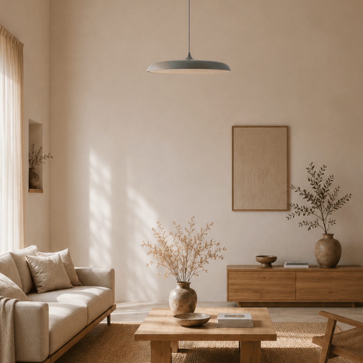 Moderne LED Pendelleuchte mit flachem Schirmdesign - Pendant Light Fixtures - Hellgrau - Voldeva