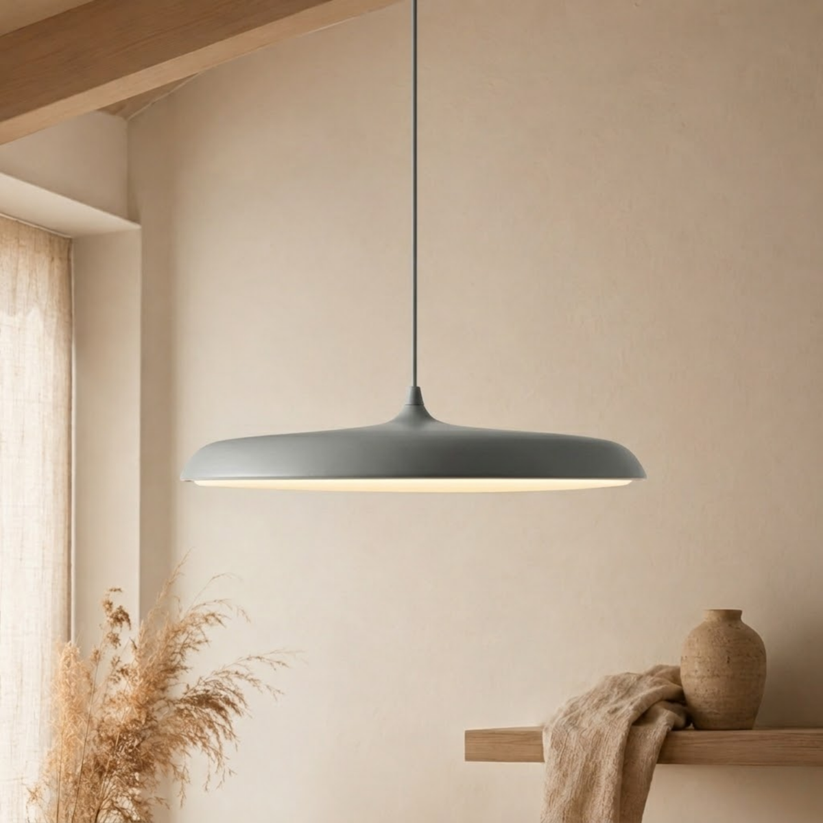 Moderne LED Pendelleuchte mit flachem Schirmdesign - Pendant Light Fixtures - Hellgrau - Voldeva