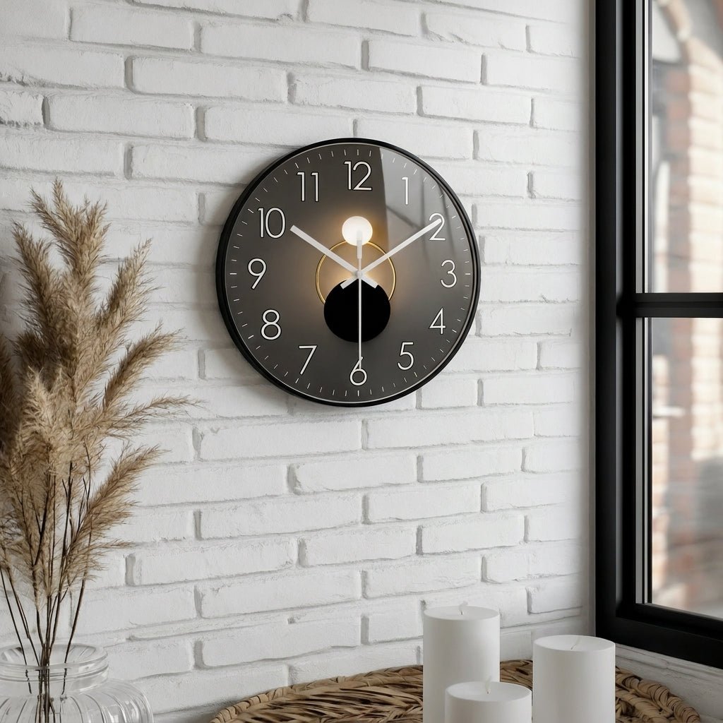 Moderne Luxus-Runde Wanduhr mit 3D-Kugeldetail - Wanduhr - Schwarz - Voldeva