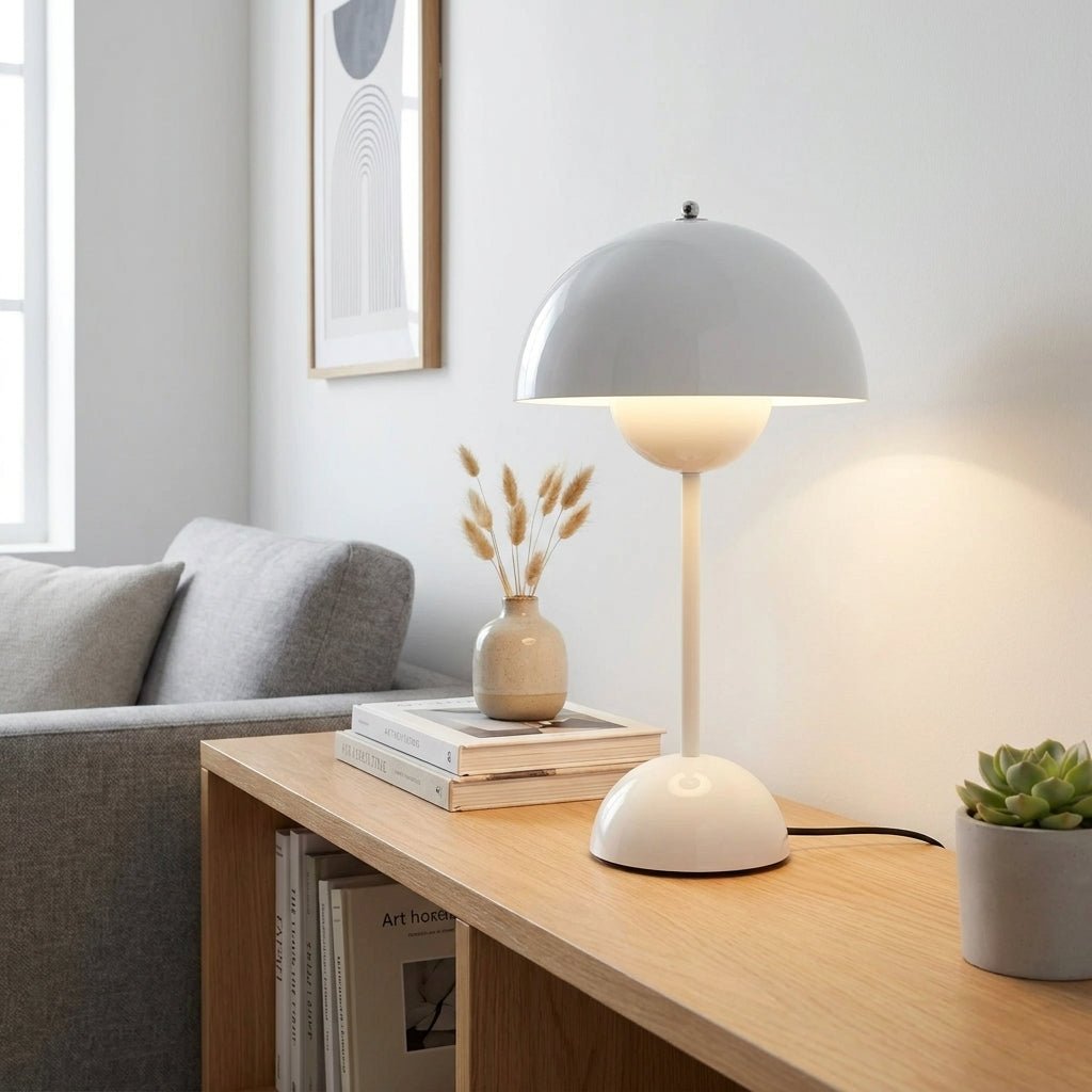 Moderne Nordic Tischleuchte im minimalistischen Pilz - Design - Pilz - Tischleuchte - Weiß - Voldeva