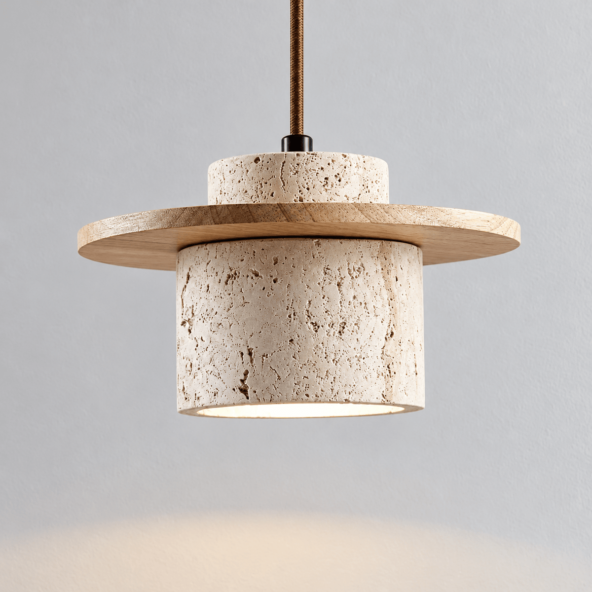 Moderne Pendelleuchte im Japandi-Stil mit Steinoptik-Schirm - Pendant Light Fixtures - Hellbraun - Voldeva