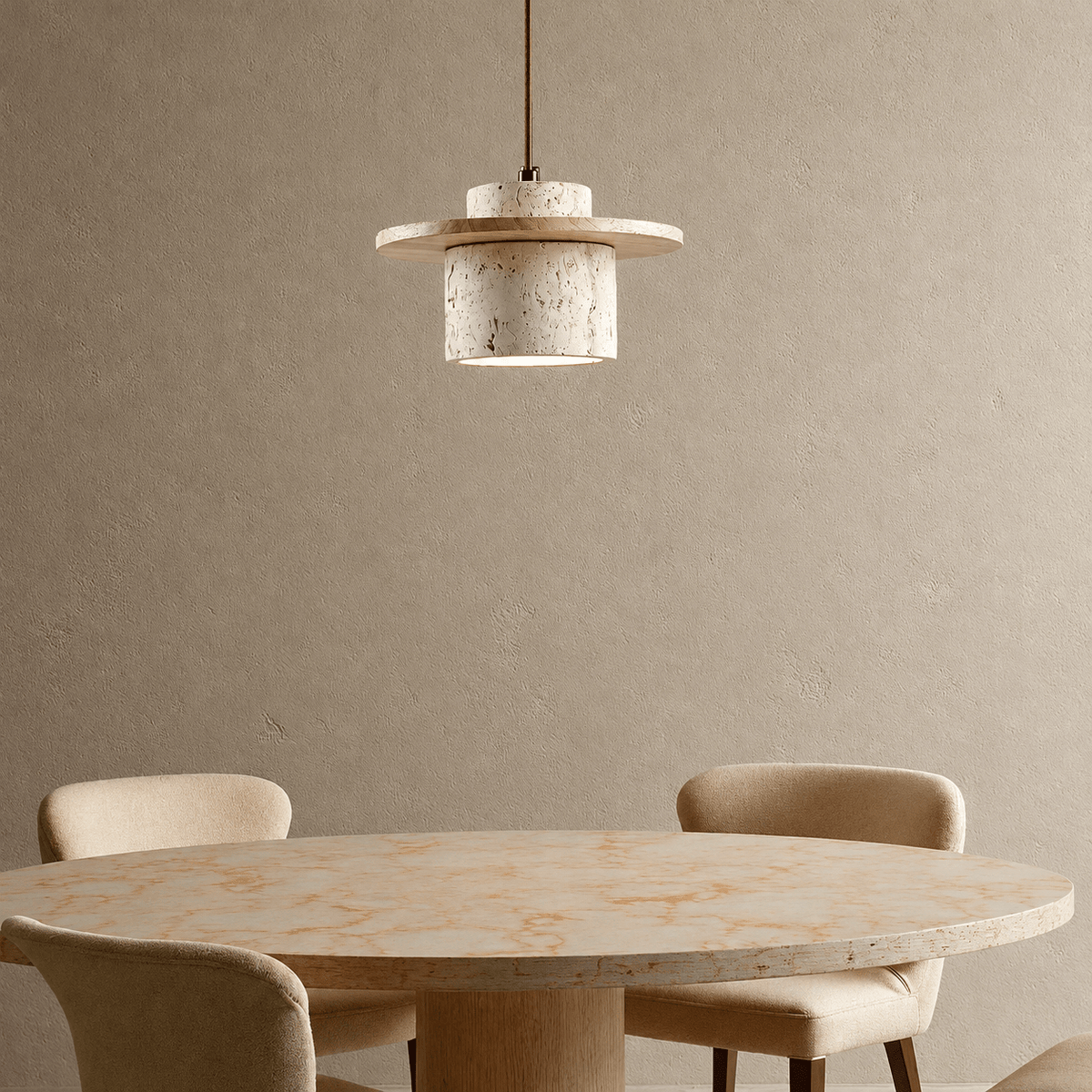 Moderne Pendelleuchte im Japandi-Stil mit Steinoptik-Schirm - Pendant Light Fixtures - Hellbraun - Voldeva