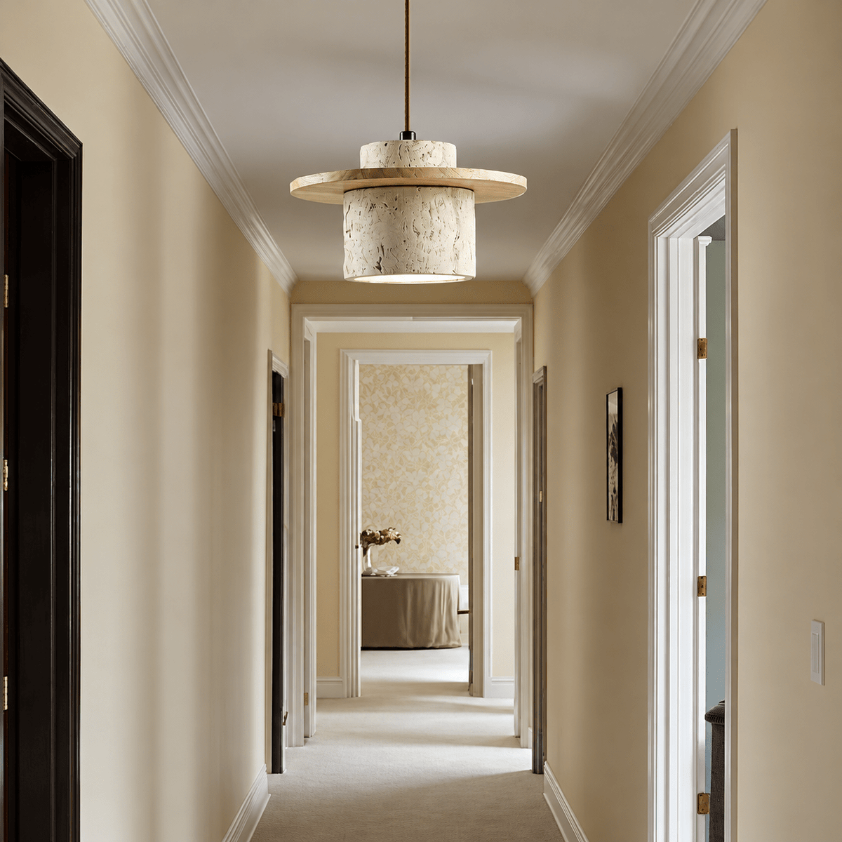 Moderne Pendelleuchte im Japandi-Stil mit Steinoptik-Schirm - Pendant Light Fixtures - Hellbraun - Voldeva