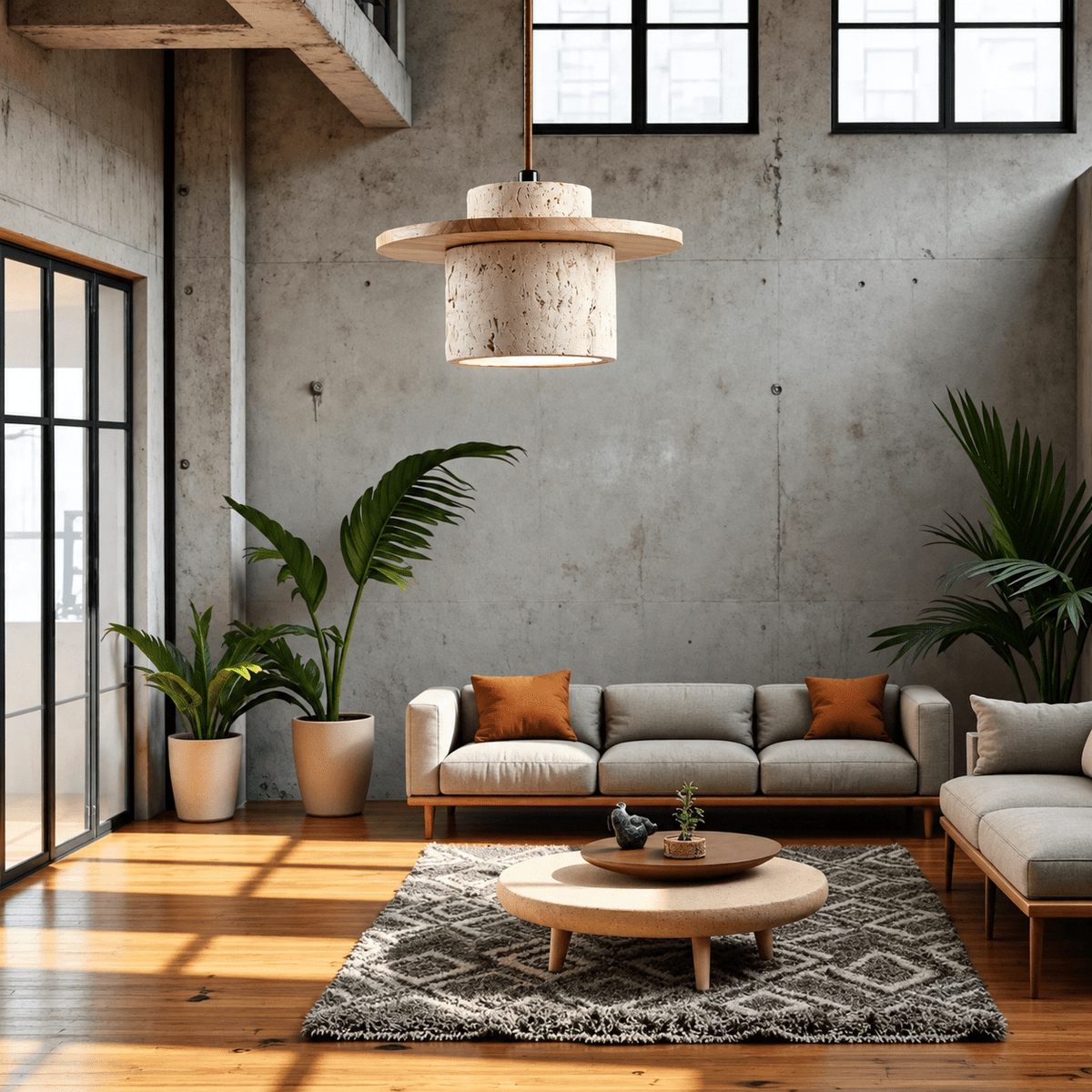 Moderne Pendelleuchte im Japandi-Stil mit Steinoptik-Schirm - Pendant Light Fixtures - Hellbraun - Voldeva