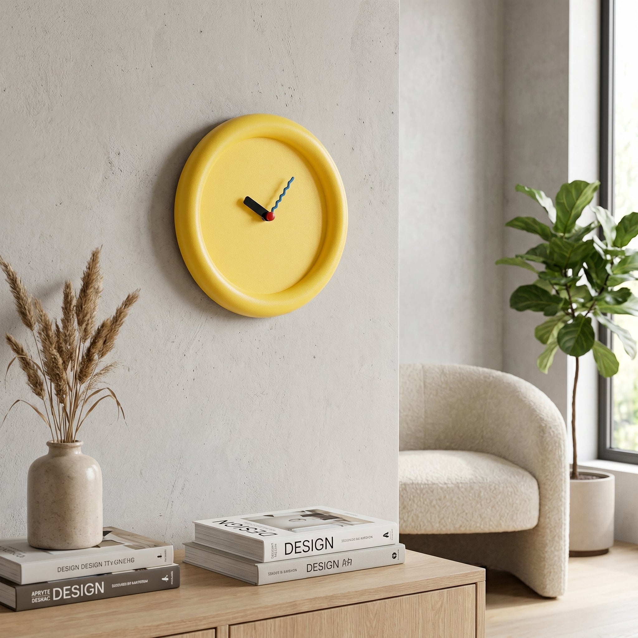 Moderne Runde Wanduhr mit minimalistischem Design - Wanduhr - Gelb - Voldeva