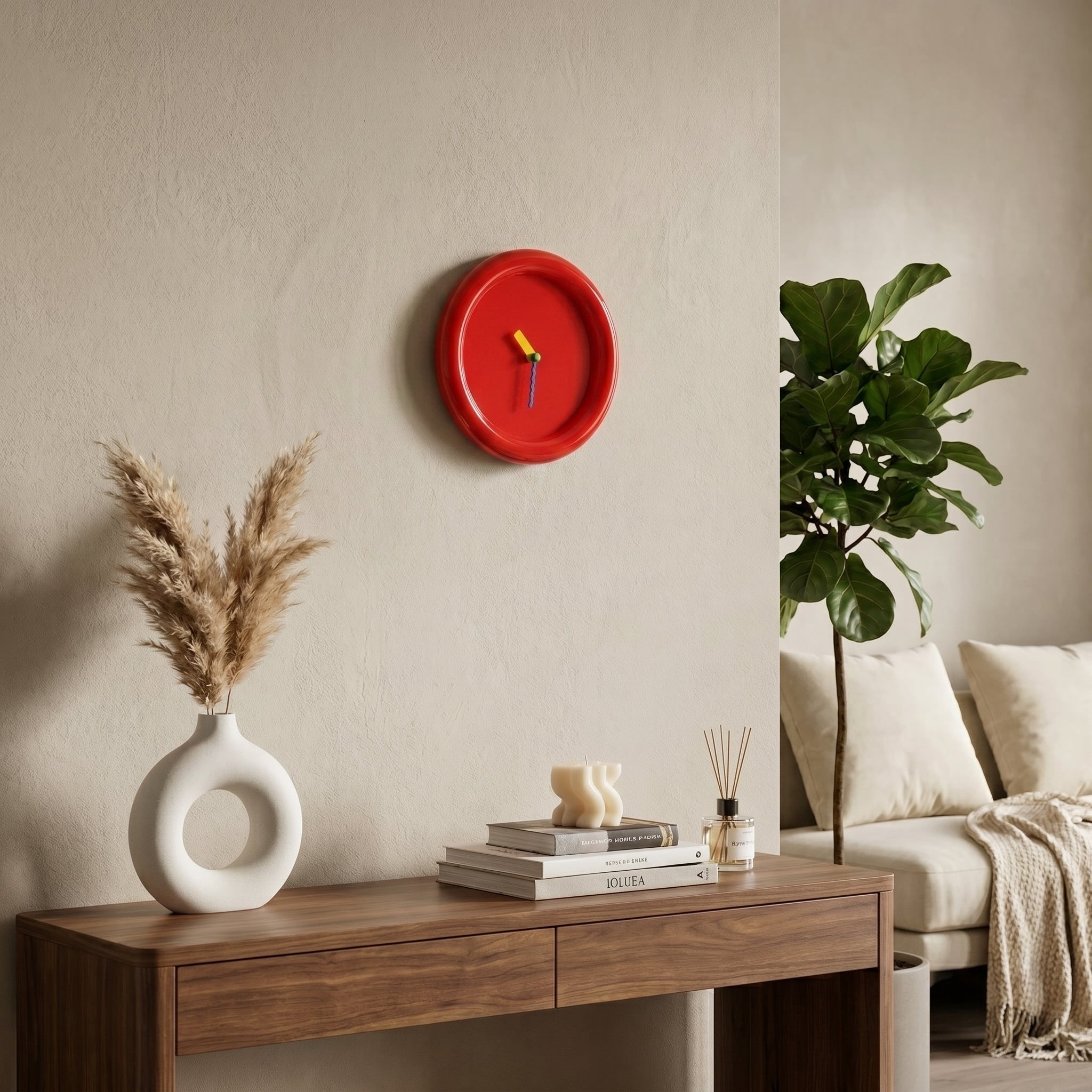Moderne Runde Wanduhr mit minimalistischem Design - Wanduhr - Rot - Voldeva