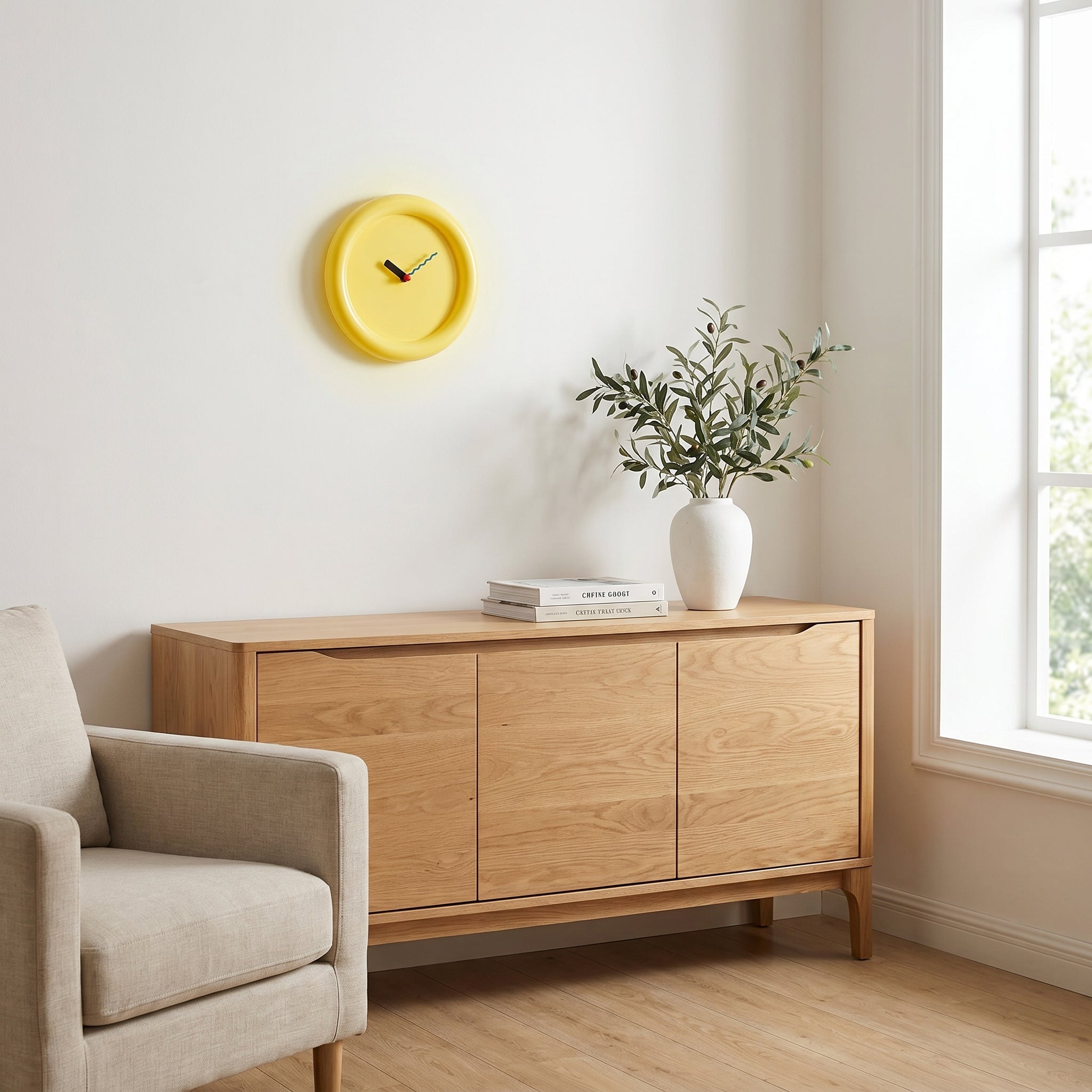 Moderne Runde Wanduhr mit minimalistischem Design - Wanduhr - Gelb - Voldeva
