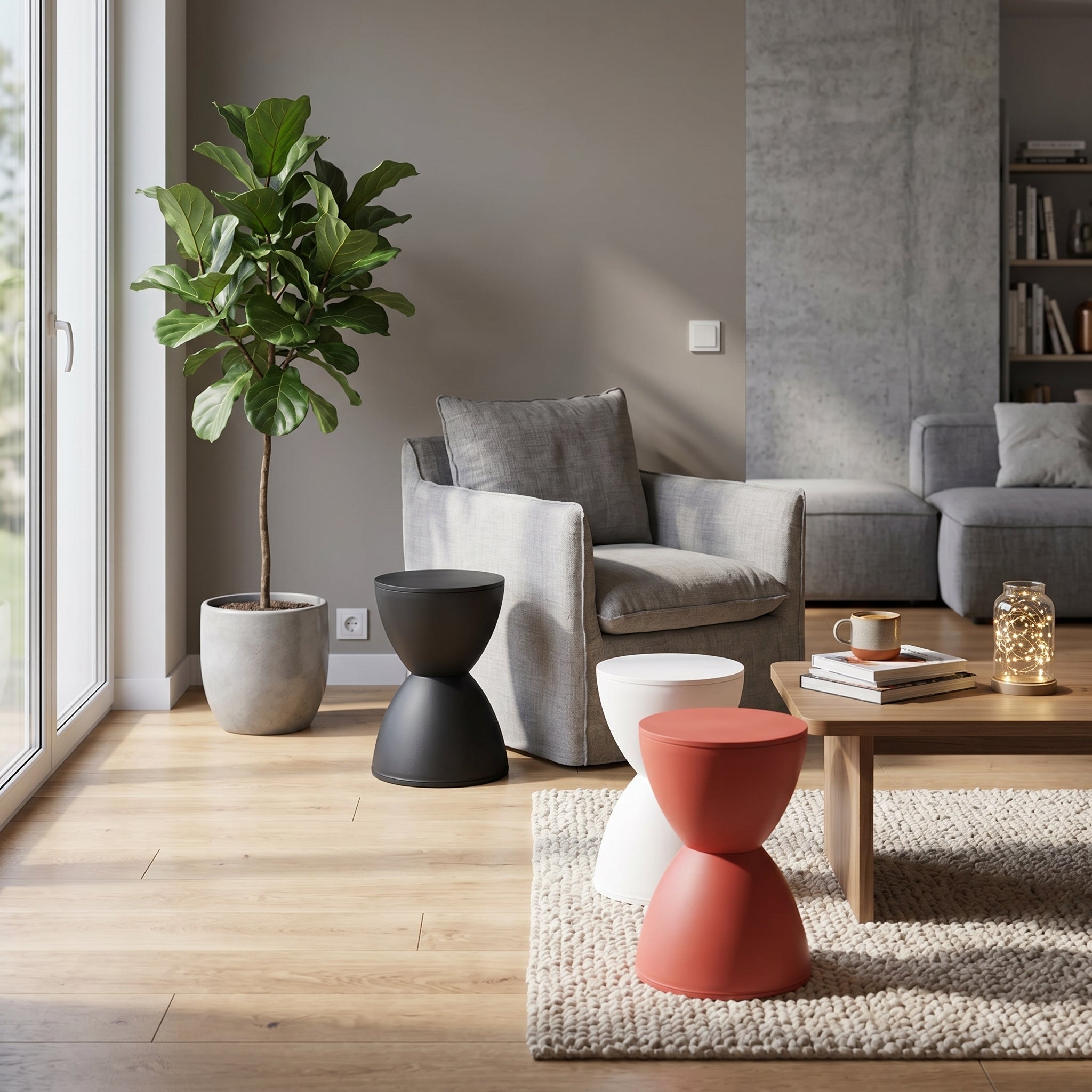 Moderner Sanduhr-förmiger Beistelltisch-Hocker - Hocker - Schwarz - Voldeva