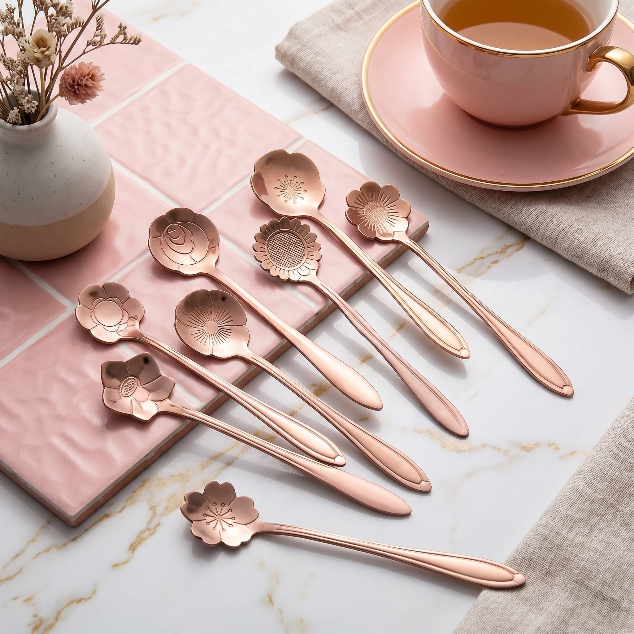 Modernes 8 - teiliges Blumenlöffel - Set - Teelöffel - Set - Roségold - Voldeva