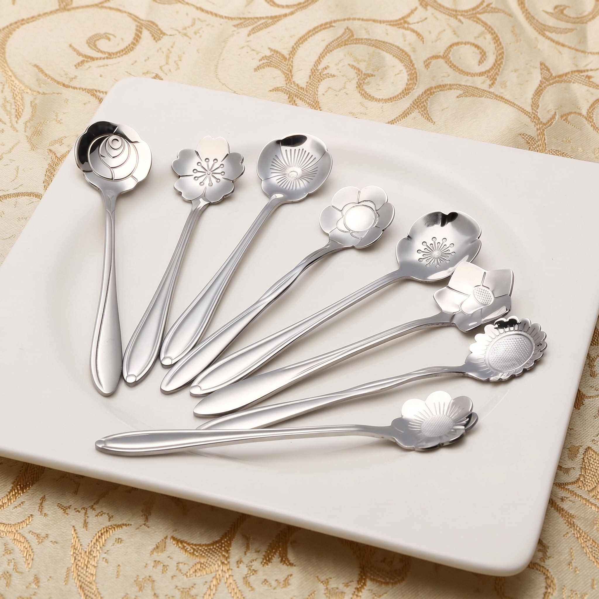 Modernes 8 - teiliges Blumenlöffel - Set - Teelöffel - Set - Silber - Voldeva