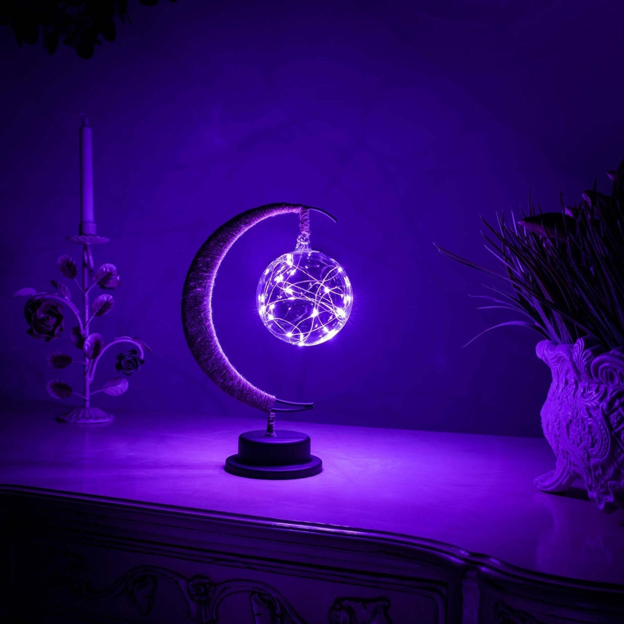 Mondlampe mit Seil - Design für stimmungsvolle Beleuchtung - Tischlampe - Kosmisches Lila - Voldeva