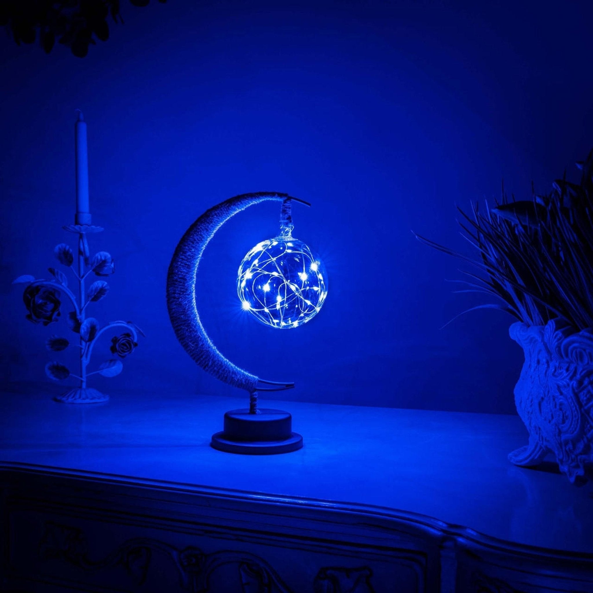 Mondlampe mit Seil - Design für stimmungsvolle Beleuchtung - Tischlampe - Galaxie Blau - Voldeva