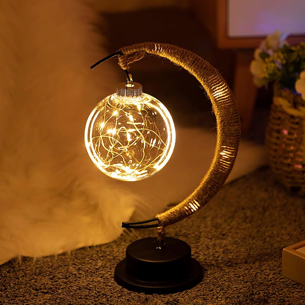 Mondlampe mit Seil - Design für stimmungsvolle Beleuchtung - Tischlampe - Galaxie Blau - Voldeva