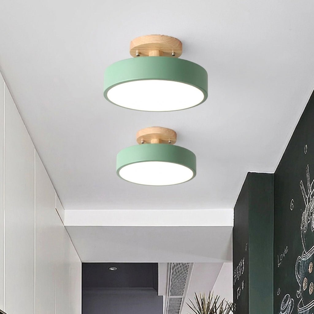 Nordische runde LED-Deckenleuchte in Holzoptik - Ceiling Light Fixtures - Grün - Voldeva
