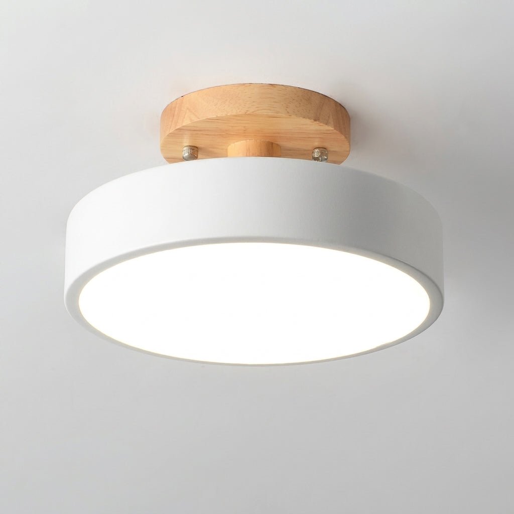 Nordische runde LED-Deckenleuchte in Holzoptik - Ceiling Light Fixtures - Weiß - Voldeva