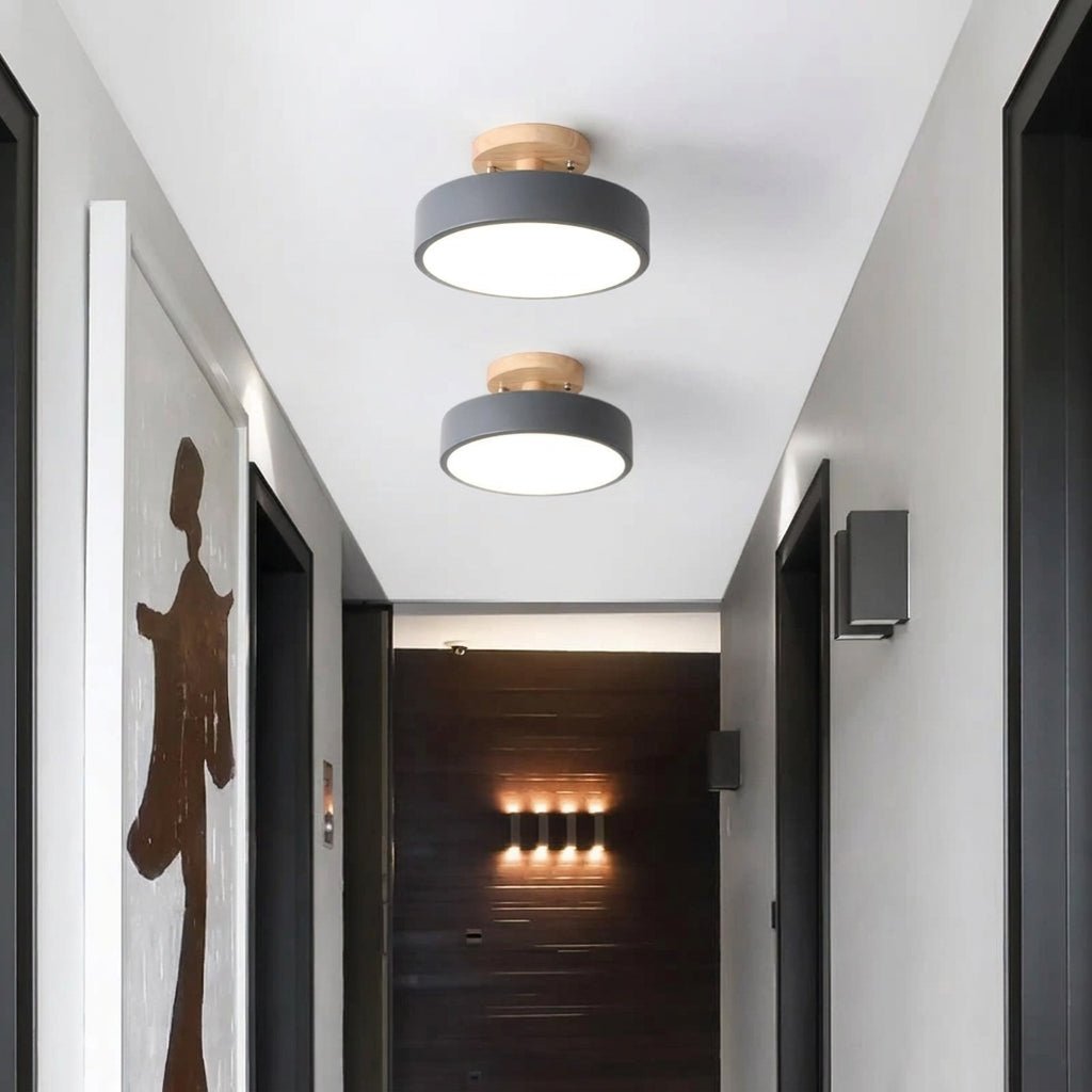 Nordische runde LED-Deckenleuchte in Holzoptik - Ceiling Light Fixtures - Grau - Voldeva